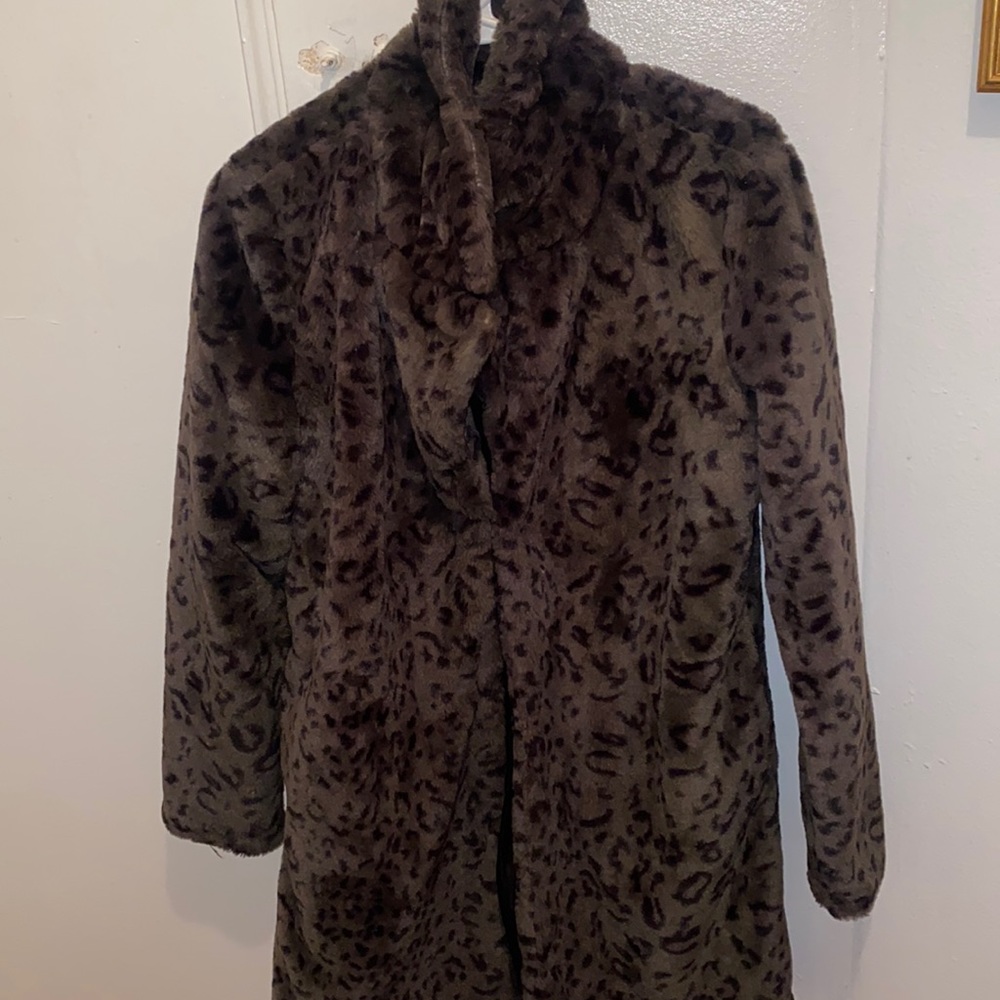 Green Cheetah Print Faux Fur Jacket